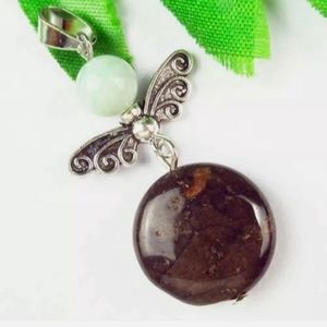 New Carved Silver Wings Round Picasso Jasper Pendant.